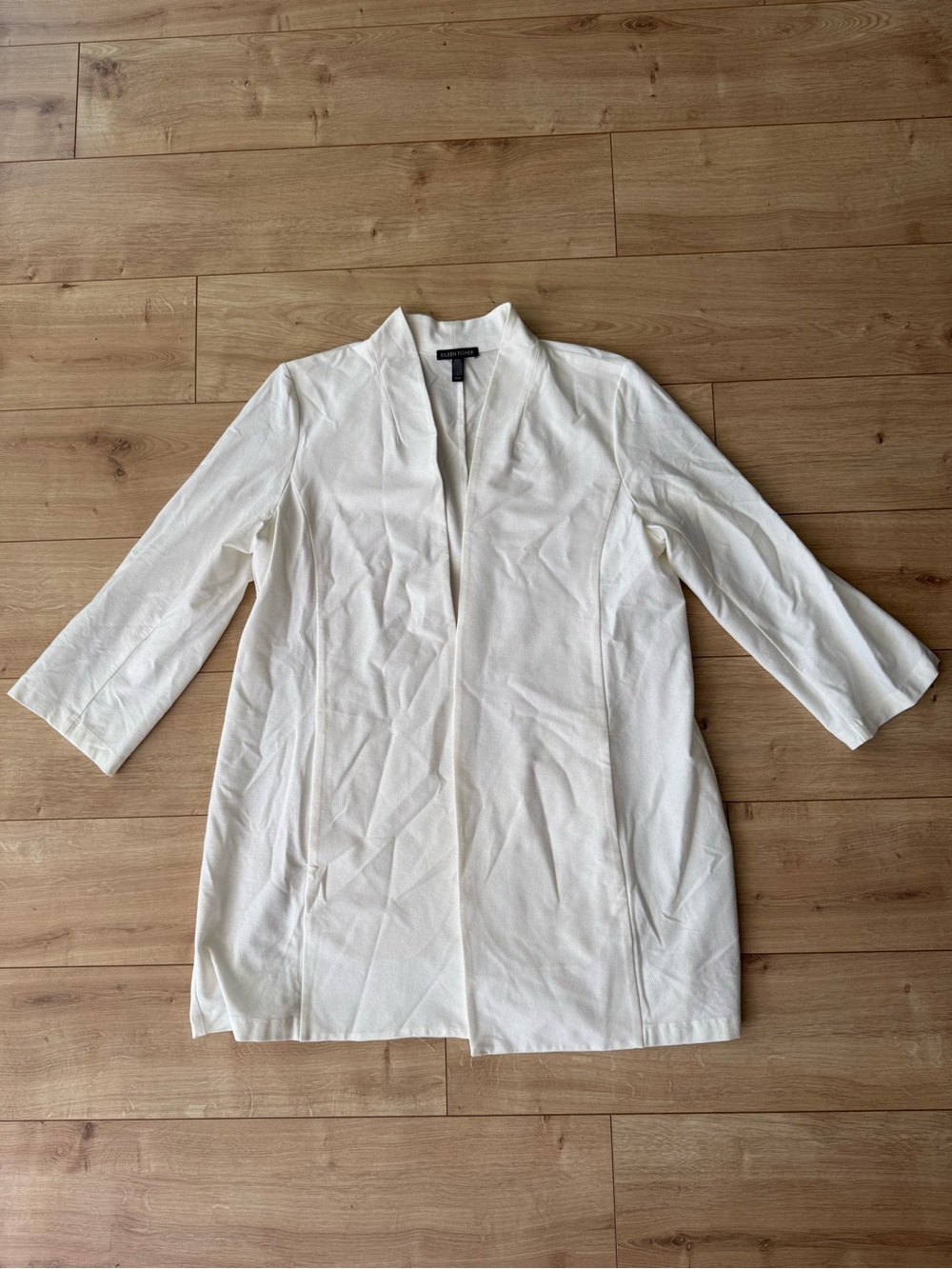 Eileen Fisher White Open Front Cardigan Jacket Tencel Blend Womens M